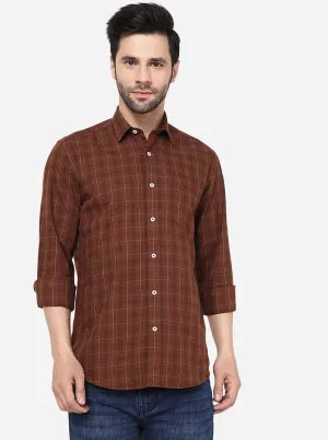 Coffee Brown Checked Slim Fit Semi Casual Shirt | JadeBlue