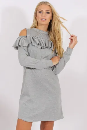 Grey Cold Shoulder Frill Layer Swing Dress - Megan