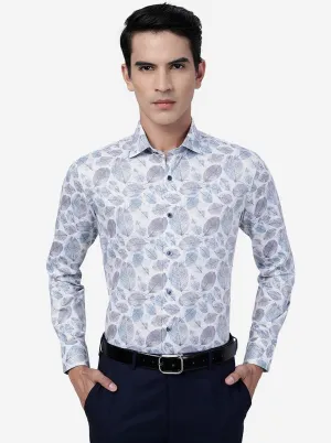 Grey Leaf Printed Slim Fit Party Wear Shirt | Wyre