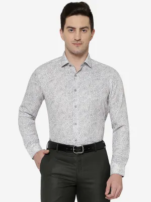 Light Grey Printed Slim Fit Party Wear Shirt | JB Studio