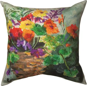 Nasturtium Basket Indoor/Outdoor Pillow by Rozanne Priebe©